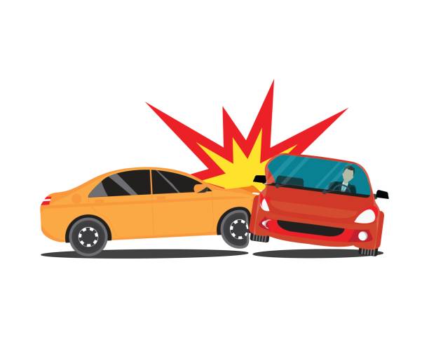 Auto accident involving two cars, accident car isolated on white background, conceptual Vector Illustration.